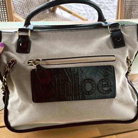 Chloe Two-Tone Black and Cream Tote - Picture 1 of 9
